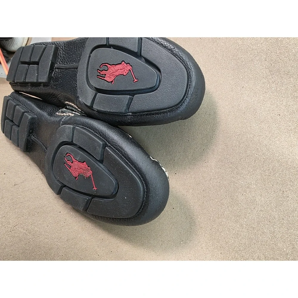 Polo Ralph Lauren (Sz 9 D) Telly Driving Shoes Loafers Black Pebbled Leather
